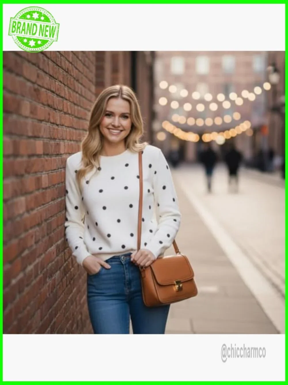 Polka Dot Crewneck Sweater, Long Sleeve Knit Pullover, Soft - Picture 5 of 7